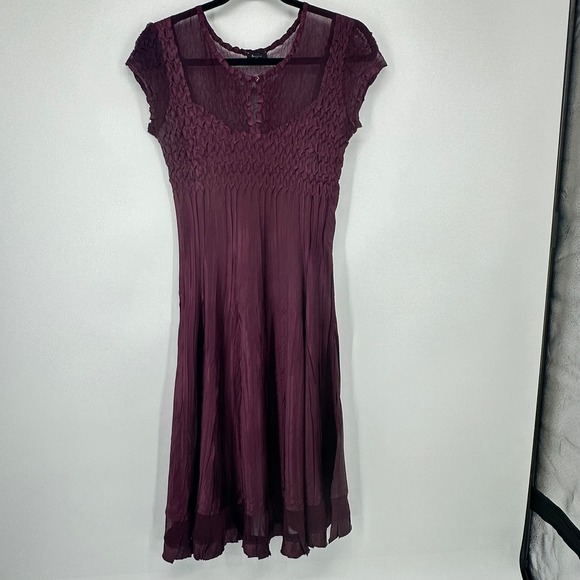 Komarov Womens M Midi Dress Semi Sheer Cocktail Dark Romantic Whimsigoth Purple - Picture 3 of 9